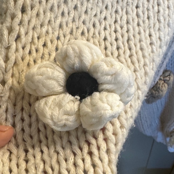 Anthropology Maeve Cream Knit Cardigan with Floral Details - Picture 5 of 9